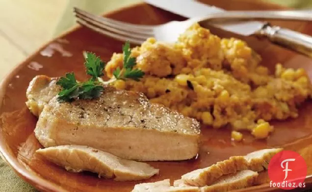 Chuletas de Cerdo de Cocción Lenta con Relleno de Maíz