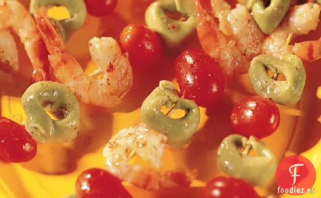 Brochetas de Tortellini y Camarones