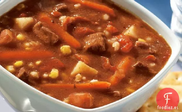 Sopa de Ternera, Tocino y Cebada de Cocción Lenta