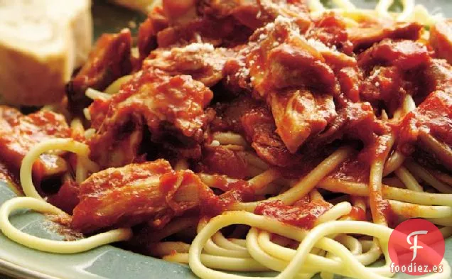 Salsa de Espaguetis de Champiñones y Cerdo Grueso de Cocción Lenta