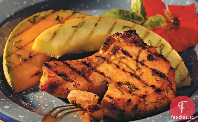 Chuletas de Cerdo con Albahaca y Limón con Melón