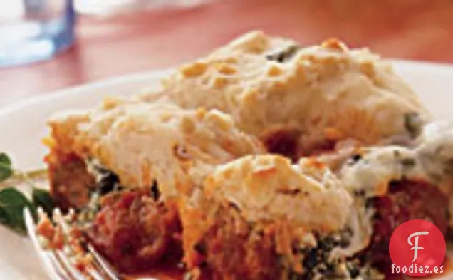 Pastel de Galletas de Espinacas y Albóndigas Italianas