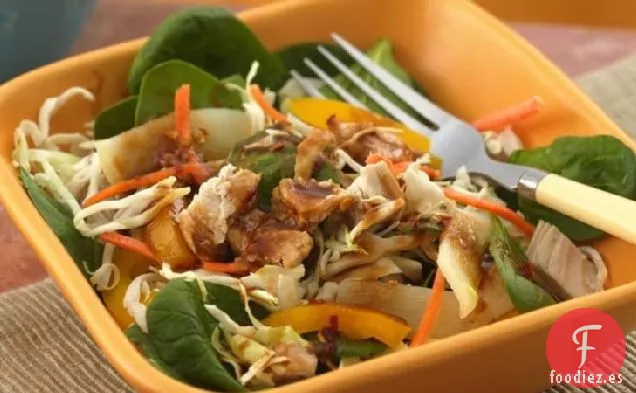 Ensalada Asiática De Pollo Con Aderezo De Maní y Soja