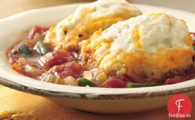 Estofado de Tomate y Verduras con Albóndigas de Queso Cheddar