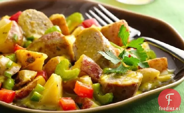 Ensalada Tibia de Patata con Miel y Mostaza con Salchichas