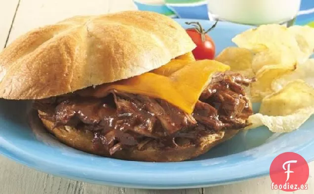 Sándwiches de Carne con Chile y Queso Cheddar a la Parrilla de Cocción Lenta
