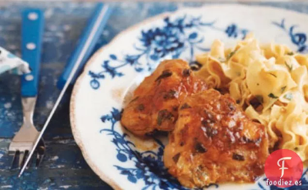 Pollo Asado con Estragón y Mostaza con Fideos de Huevo