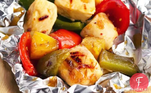 Paquetes de Papel de Piña y Pollo a la Parrilla