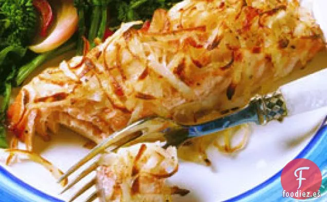 Filetes De Salmón Con Corteza De Rábano Picante y patata