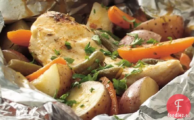 Paquetes de Papel de Aluminio para Cena de Pollo con Pimentón a La Parrilla