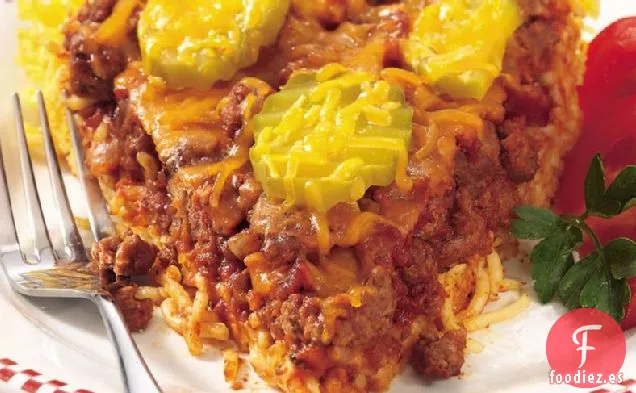 Pastel de Espaguetis con Hamburguesa con Queso