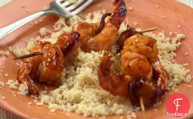 Brochetas de Camarones a la Barbacoa de Albaricoque Dulce