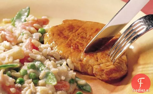 Cena de Chuletas de Cerdo con Arroz y Verduras