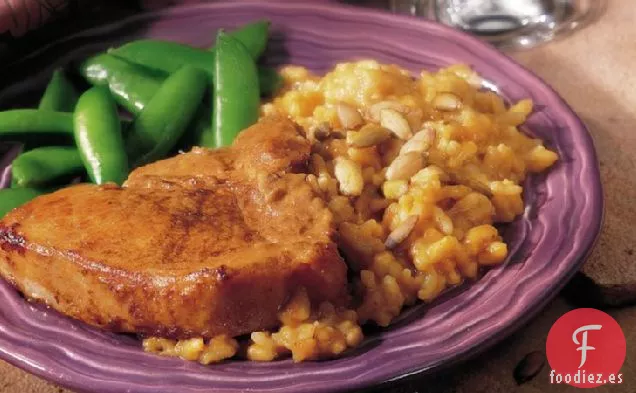 Chuletas de Cerdo de Arce con Risotto de Calabaza