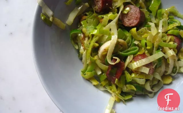 Puerros Con Salchicha Y Mostaza