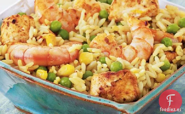 Paella Rápida de Camarones y Pollo