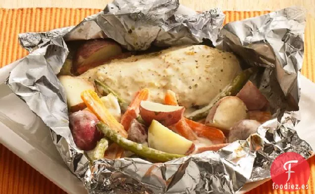 Paquetes de Papel de Pollo con Queso Parmesano a la Parrilla