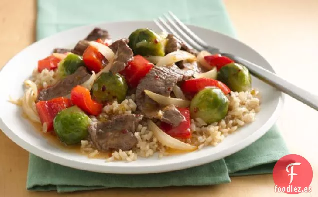 Coles de Bruselas y Carne Salteada