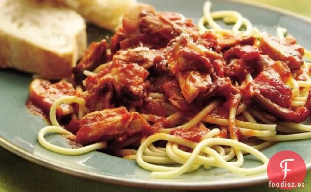 Salsa de Espaguetis de Champiñones y Cerdo Grueso de Cocción Lenta