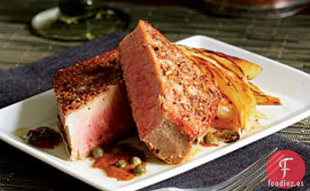 Atún A La Brasa Con Semillas De Hinojo Y Mantequilla Marrón De Alcaparras