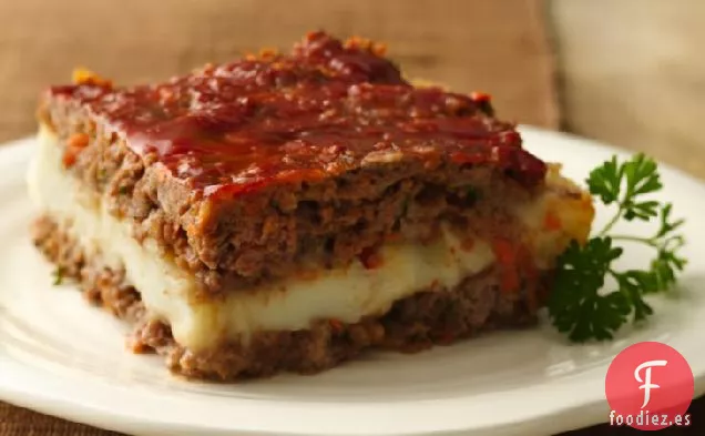 Cuadrados de Pastel de Carne Rellenos de Puré de Patata Sin Gluten