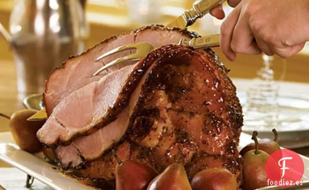 Jamón al Horno con Glaseado de Mostaza y Melocotón