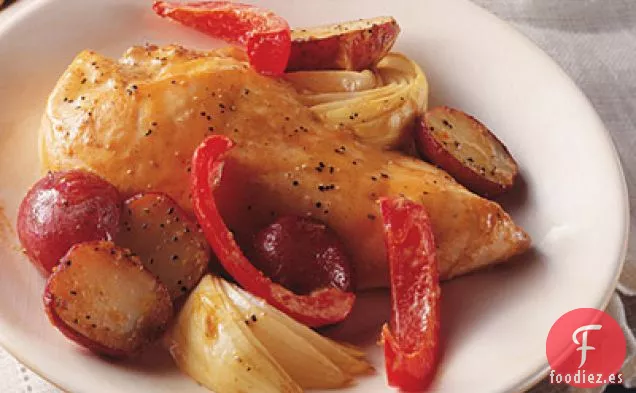 Pollo Asado con mostaza y miel y Verduras