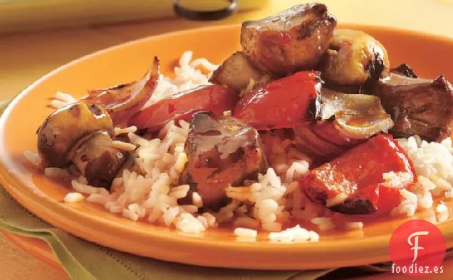 Brochetas de Carne Glaseadas con Bourbon A La Parrilla