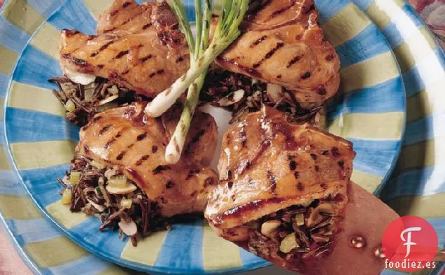 Chuletas de Cerdo Rellenas De Arroz Salvaje A La Parrilla