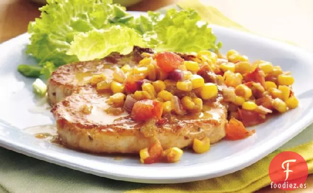 Chuletas de Cerdo con Maíz de Chile Verde