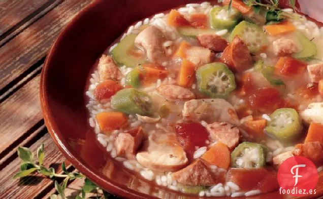 Sopa de Gumbo de Pollo y Arroz de Cocción Lenta