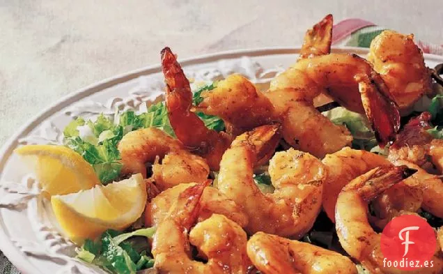 Brochetas de Camarones a la Parrilla con Glaseado de Albaricoque y Curry