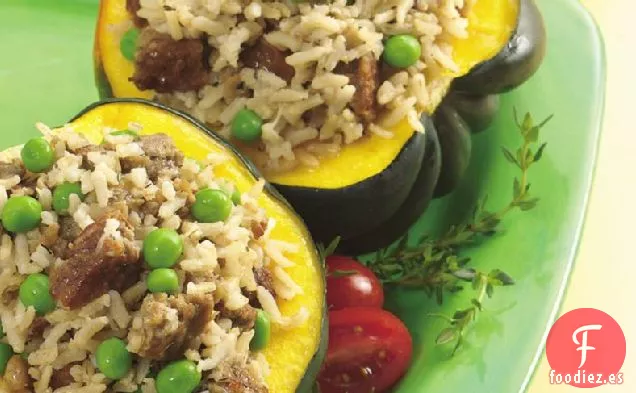 Calabaza con Salchicha Vegetariana y Relleno de Arroz