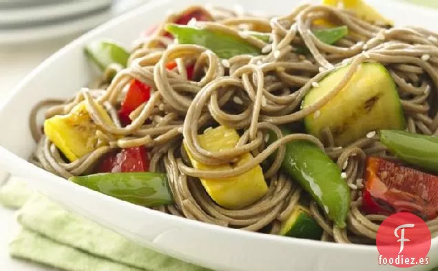 Verduras a la Parrilla con Sésamo y Jengibre y Fideos Soba