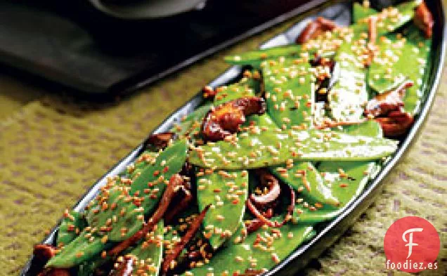 Guisantes Salteados Con Shiitakes Y Jengibre