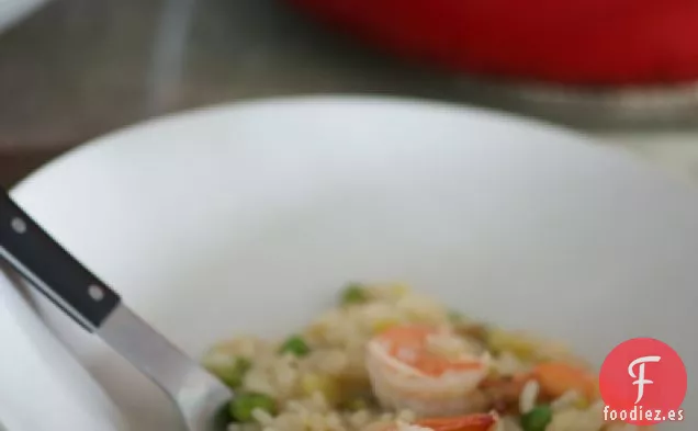 Risotto De Camarones Con Guisantes Dulces Y Puerros