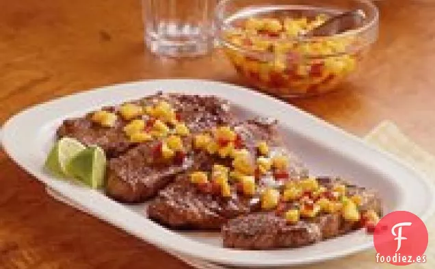 Filetes en Tiras con Salsa de Mango y Melocotón