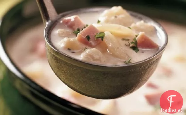 Sopa Rápida de Jamón y Coliflor