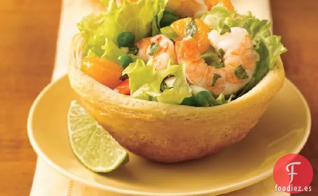 Ensalada de Mojito de Camarones en Cuencos de Galletas