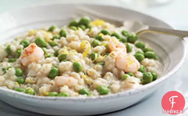 Risotto De Cebada Con Camarones Y Guisantes