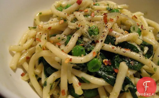 Pasta al Pesto de Guisantes y Espinacas