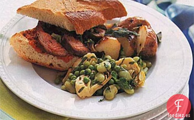 Sándwiches de Cordero a la Parrilla con Cebollas Verdes a la Parrilla