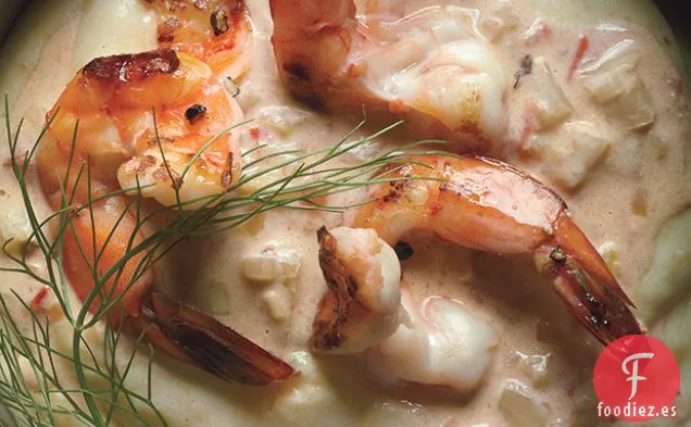 Gambas con Limón y Hinojo en Conserva Rápida sobre Polenta