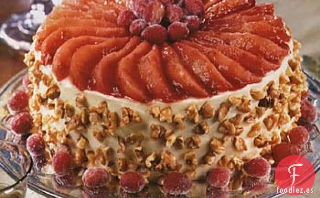 Tarta Navideña de Arándanos, Peras y Nueces con Glaseado de Queso Crema y Naranja