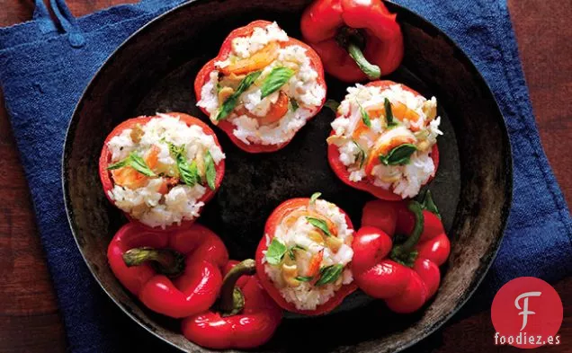Pimientos con Camarones y Arroz de Coco