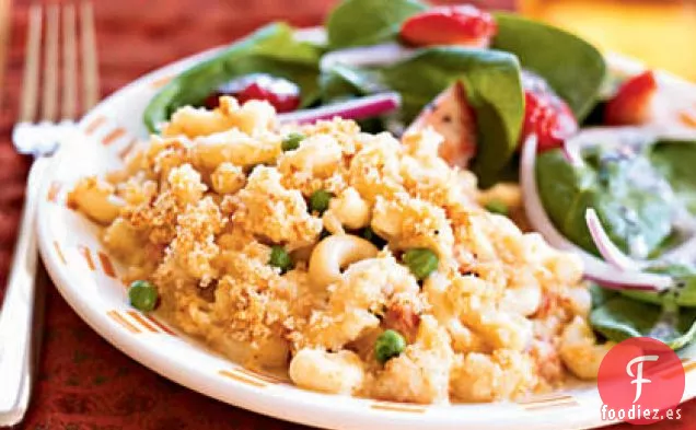Macarrones de Jamón y Queso Horneados con Guisantes
