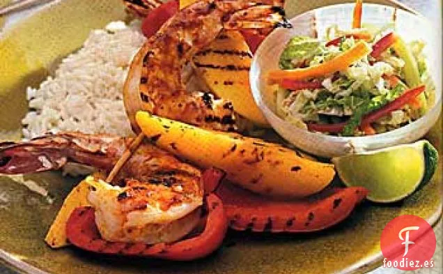 Brochetas de Camarones y Mango con Glaseado de Guayaba y Lima