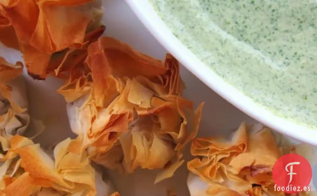 Paquetes De Guisantes Y Champiñones Con Crema De Cilantro