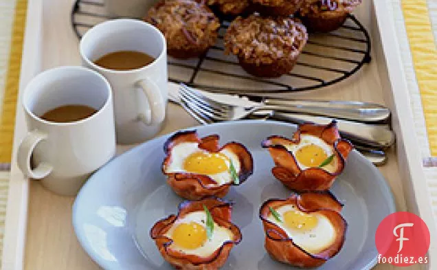 Huevos al Horno y Champiñones en Patatas Fritas de Jamón