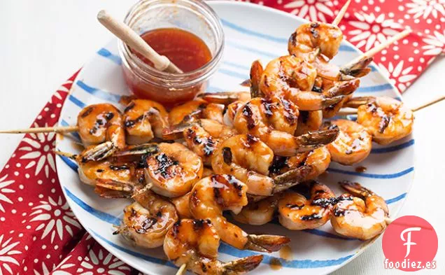 Camarones a la Parrilla con Salsa de Barbacoa de Miel y Jengibre